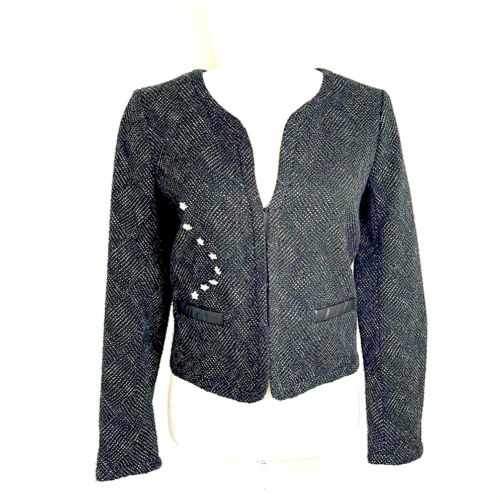 Maje Twinkle Star Black/Silver Jacket with Faux Leather pockets
